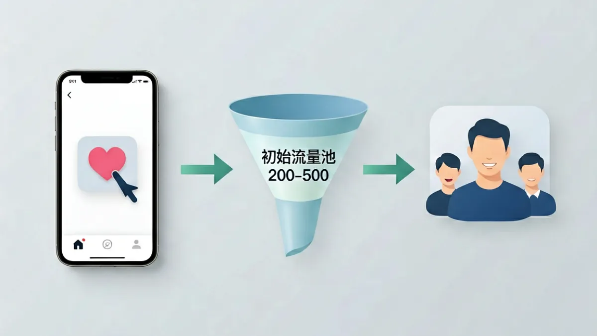 91短视频算法推荐机制示意图，箭头从用户行为指向内容分发池再到推送结果