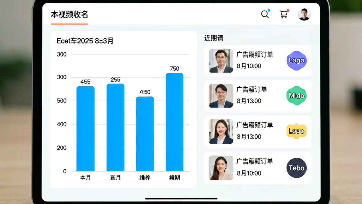 91短视频商业化后台界面，展示创作者广告变现收益数据图表与接单记录列表